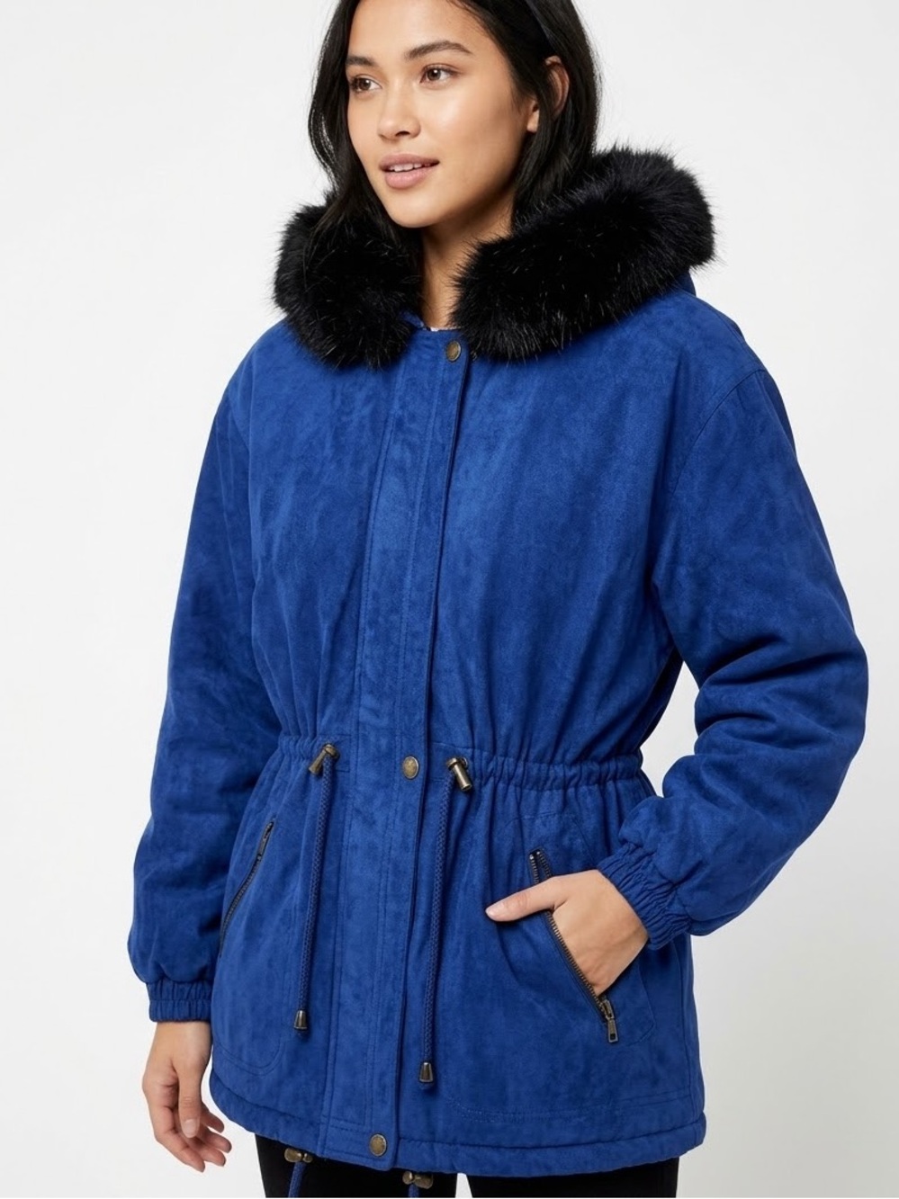 Skea Paris Vail Vintage Ski Zip-up Jacket Faux Fur Trim Winter Coat Blue Size 12
